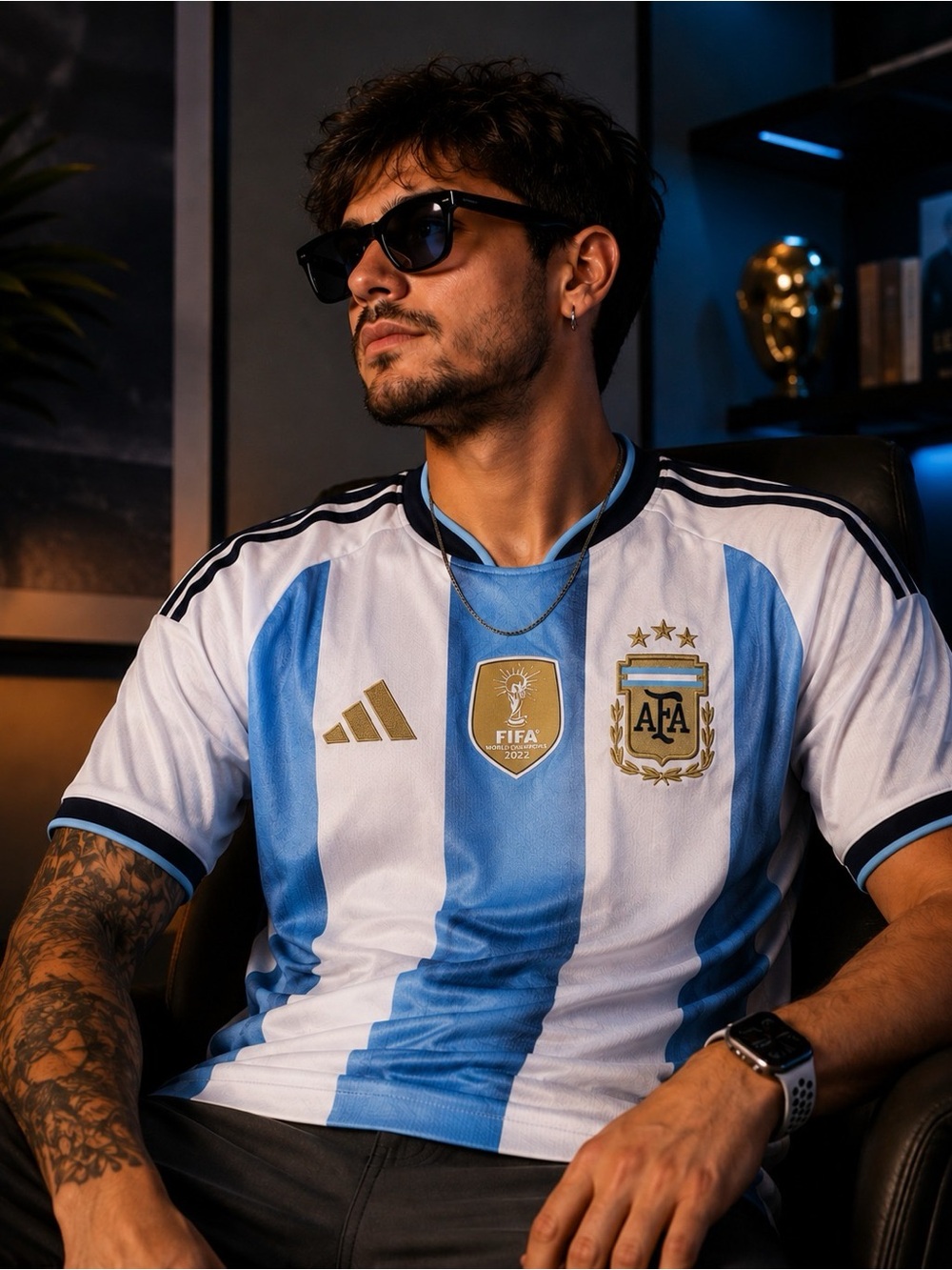 Unisex Slim Fits adidas Argentina Football Jersey - Light Blue, White & Gold